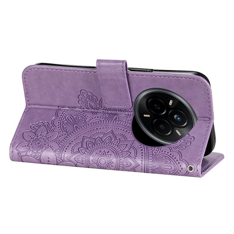 For Realme 14 Pro 5G Case Floral Pattern PU Leather Wallet Stand Phone Cover - Purple
