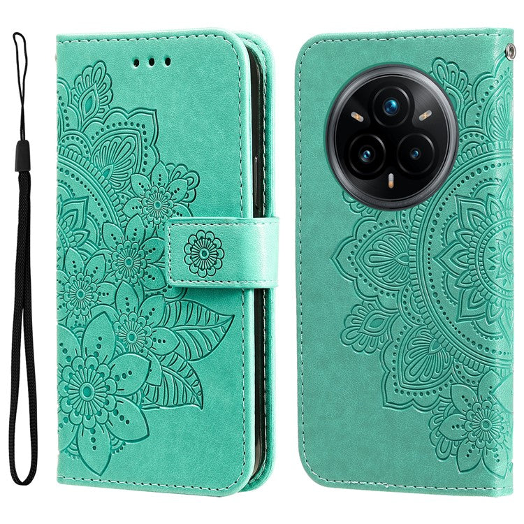 For Realme 14 Pro+ 5G Case Floral Pattern PU Leather Wallet Stand Phone Cover - Green