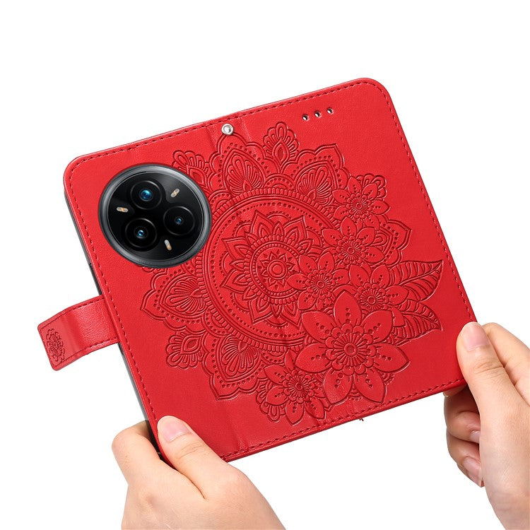 For Realme 14 Pro+ 5G Case Floral Pattern PU Leather Wallet Stand Phone Cover - Red