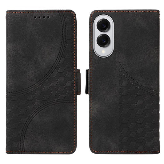 For Samsung Galaxy S25 Edge Case PU Leather Phone Cover Rhombus Starry Imprinted - Black