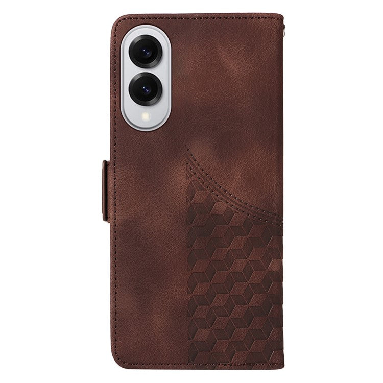 For Samsung Galaxy S25 Edge Case PU Leather Phone Cover Rhombus Starry Imprinted - Brown