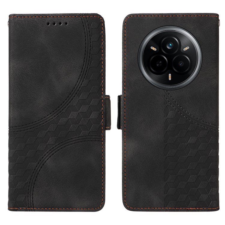 For Realme 14 Pro 5G Case PU Leather Phone Cover Rhombus Starry Imprinted - Black