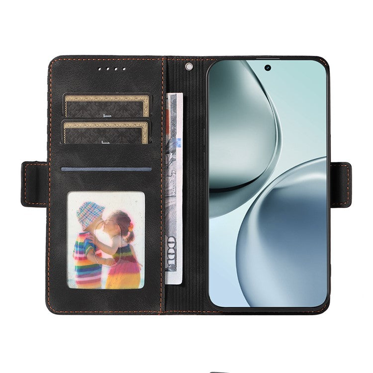 For Realme 14 Pro 5G Case PU Leather Phone Cover Rhombus Starry Imprinted - Black