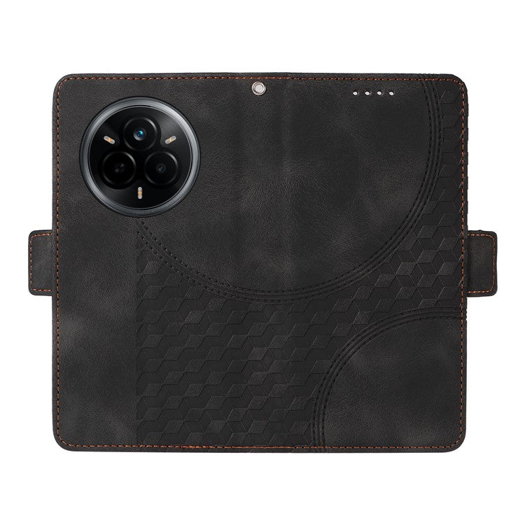 For Realme 14 Pro 5G Case PU Leather Phone Cover Rhombus Starry Imprinted - Black