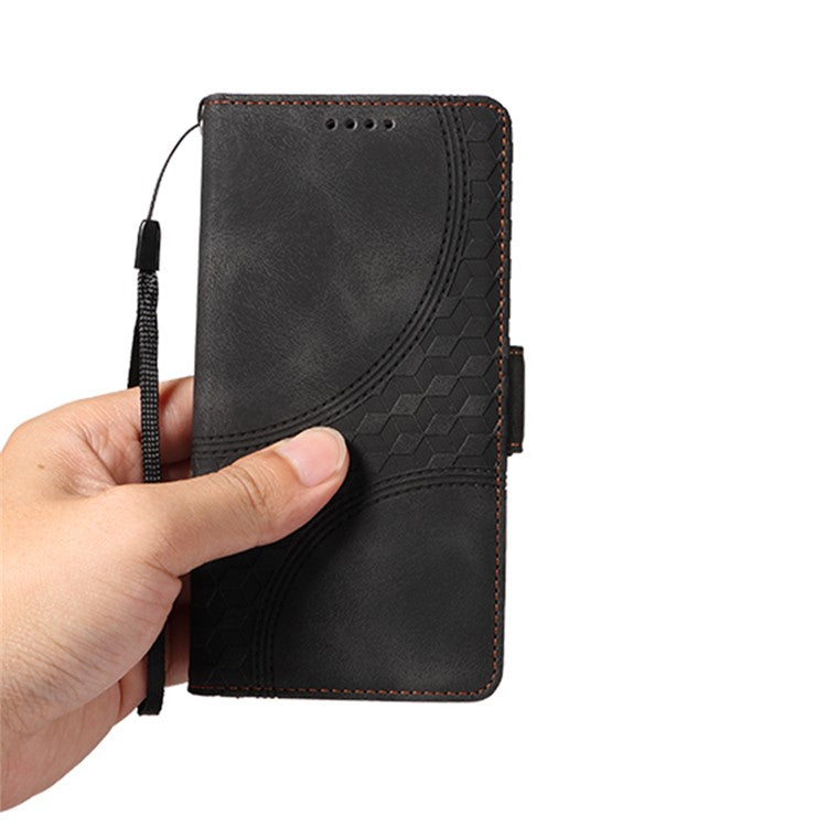 For Realme 14 Pro 5G Case PU Leather Phone Cover Rhombus Starry Imprinted - Black