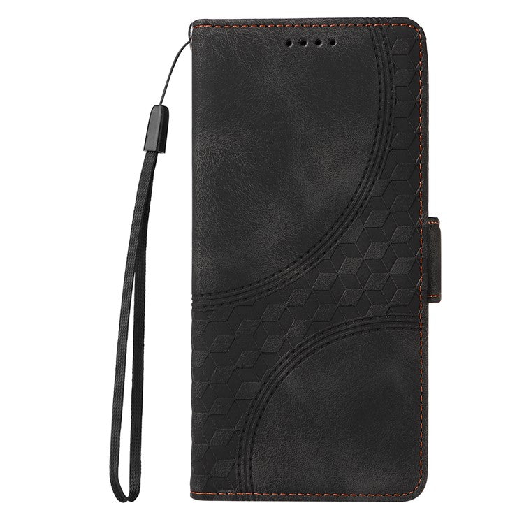 For Realme 14 Pro 5G Case PU Leather Phone Cover Rhombus Starry Imprinted - Black