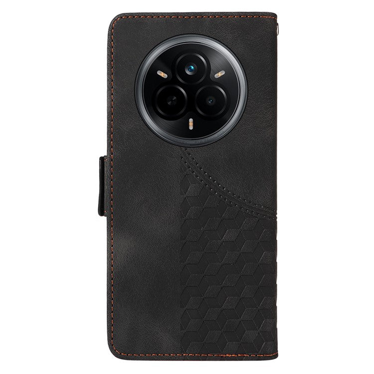 For Realme 14 Pro 5G Case PU Leather Phone Cover Rhombus Starry Imprinted - Black