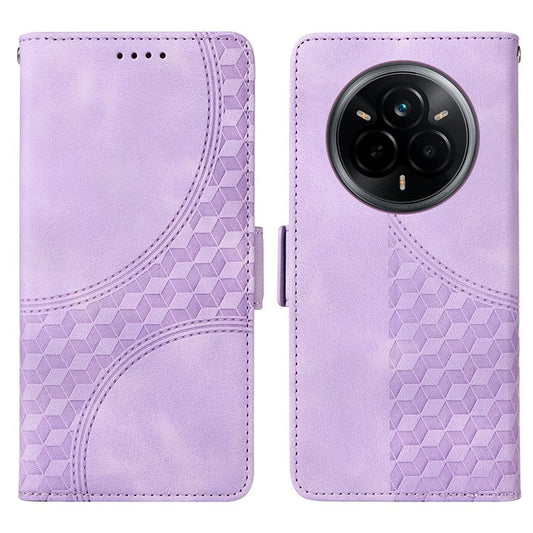 For Realme 14 Pro 5G Case PU Leather Phone Cover Rhombus Starry Imprinted - Purple