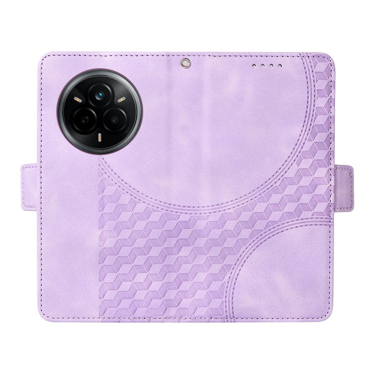 For Realme 14 Pro 5G Case PU Leather Phone Cover Rhombus Starry Imprinted - Purple