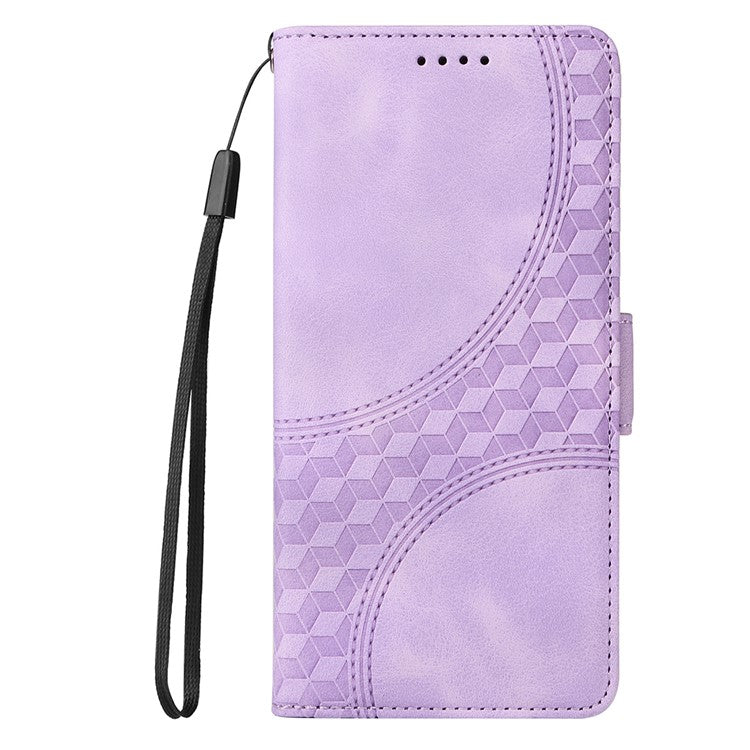 For Realme 14 Pro 5G Case PU Leather Phone Cover Rhombus Starry Imprinted - Purple