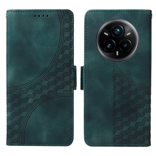 For Realme 14 Pro+ 5G Case PU Leather Phone Cover Rhombus Starry Imprinted - Green