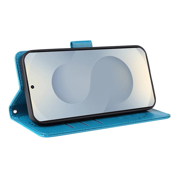 For Samsung Galaxy S25 Edge Phone Case Wallet Stand Butterfly Floral Imprint Leather Cover - Blue