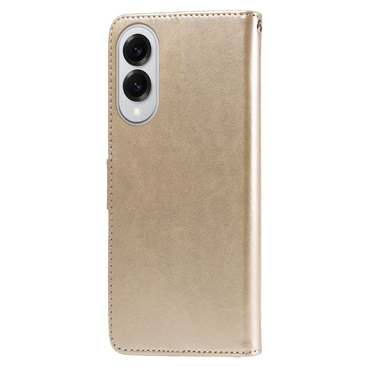 For Samsung Galaxy S25 Edge Phone Case Wallet Stand Butterfly Floral Imprint Leather Cover - Gold
