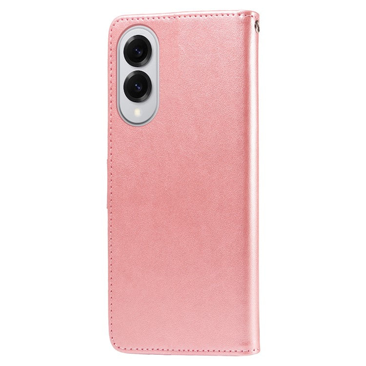 For Samsung Galaxy S25 Edge Phone Case Wallet Stand Butterfly Floral Imprint Leather Cover - Pink