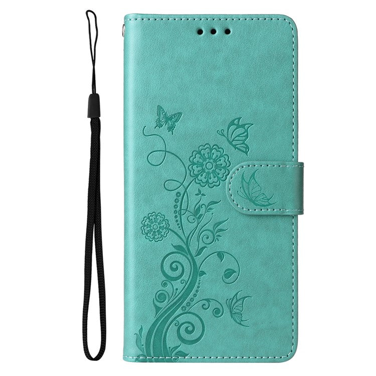 For Samsung Galaxy S25 Edge Phone Case Wallet Stand Butterfly Floral Imprint Leather Cover - Green