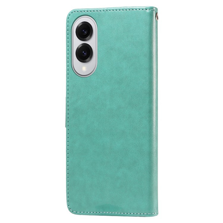 For Samsung Galaxy S25 Edge Phone Case Wallet Stand Butterfly Floral Imprint Leather Cover - Green