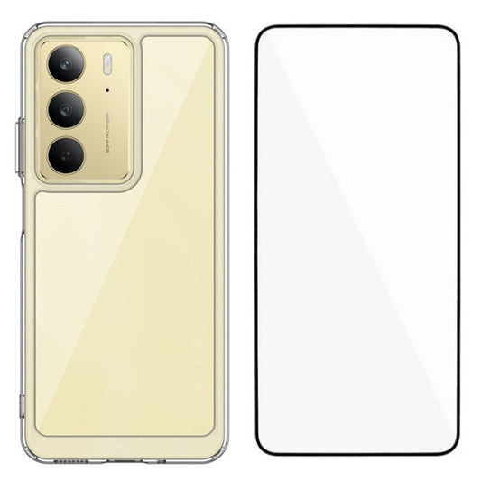 WANLONFENG MF Series for Realme 14x 5G Case TPU Acrylic Clear Phone Cover with Tempered Glass Film