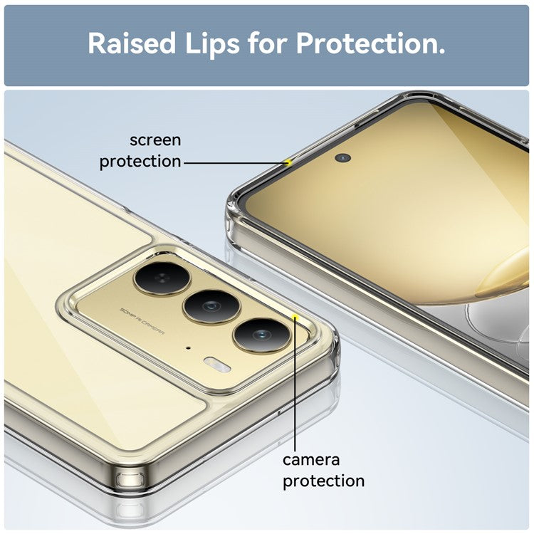 WANLONFENG MF Series for Realme 14x 5G Case TPU Acrylic Clear Phone Cover with Tempered Glass Film