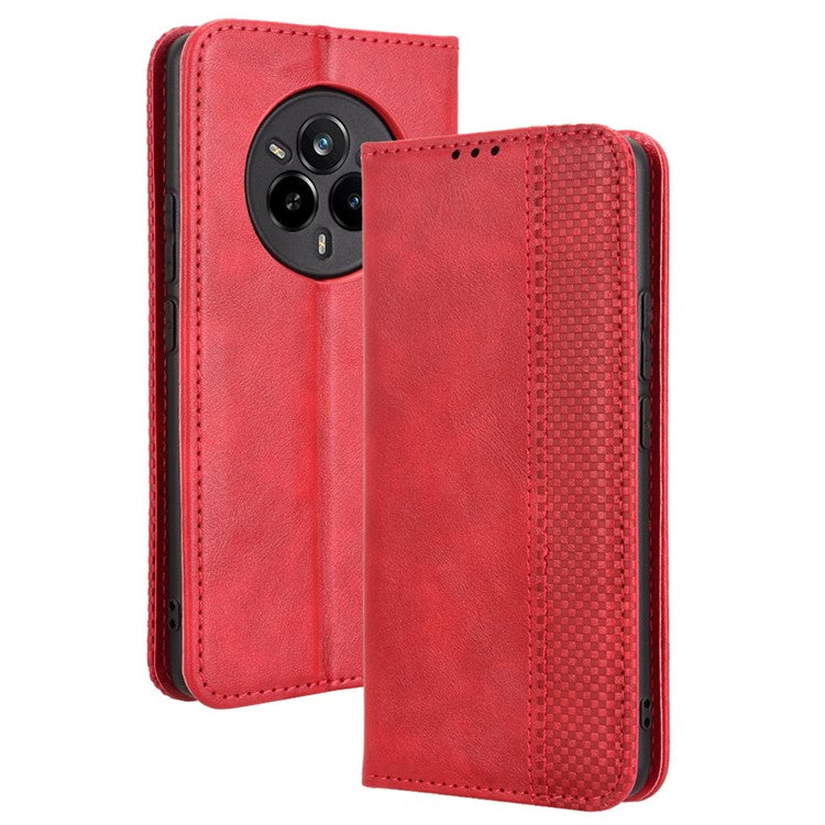 For Realme 14 Pro 5G Case Wallet Stand Retro Texture Leather Phone Cover - Red