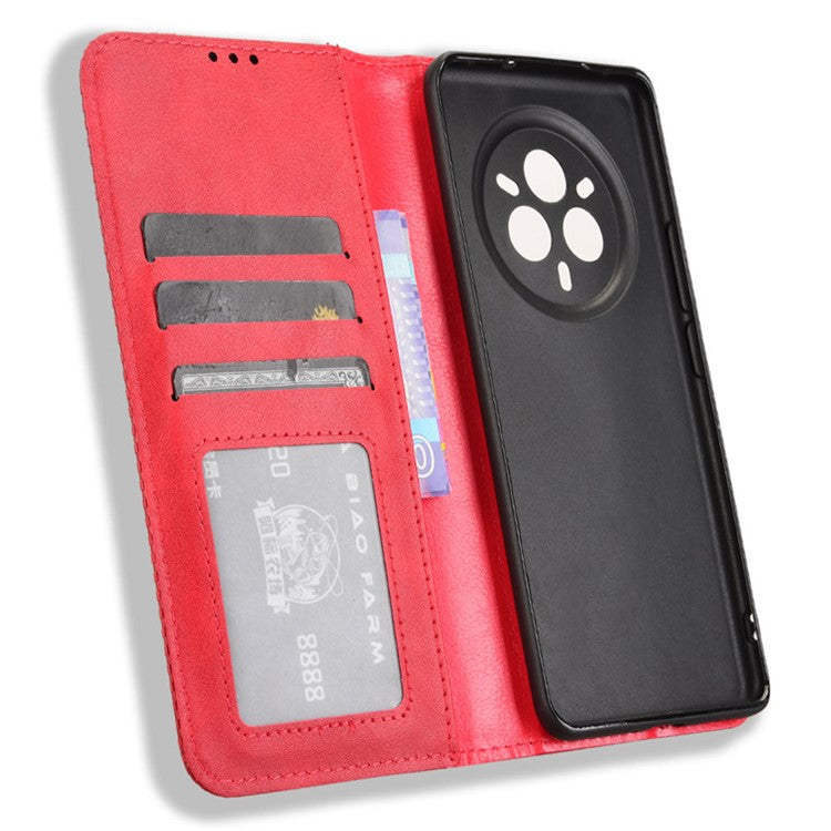 For Realme 14 Pro 5G Case Wallet Stand Retro Texture Leather Phone Cover - Red