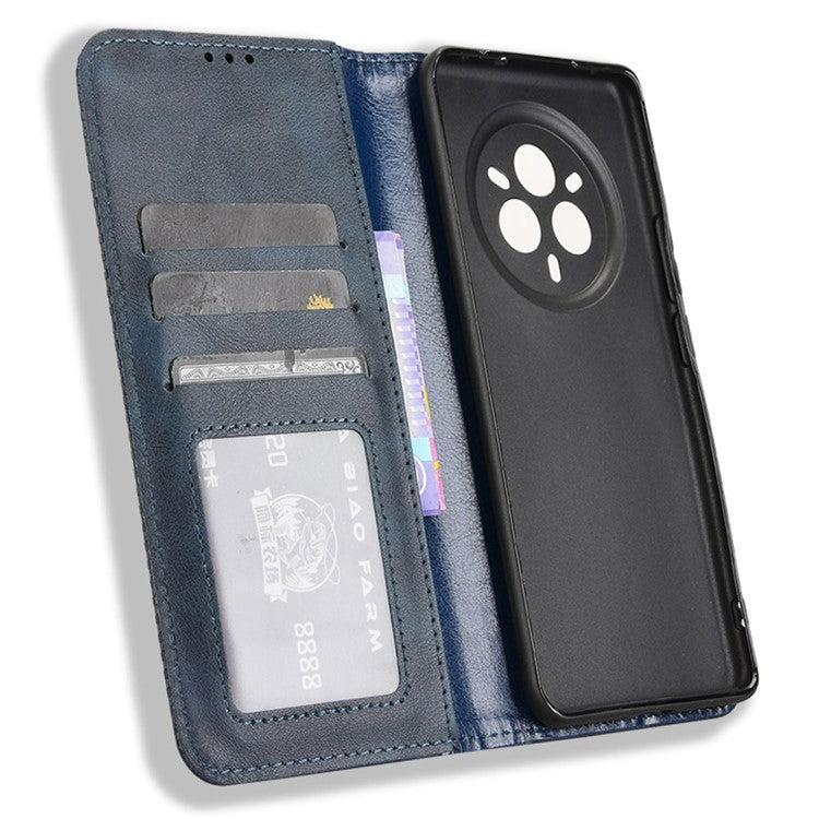 For Realme 14 Pro 5G Case Wallet Stand Retro Texture Leather Phone Cover - Blue