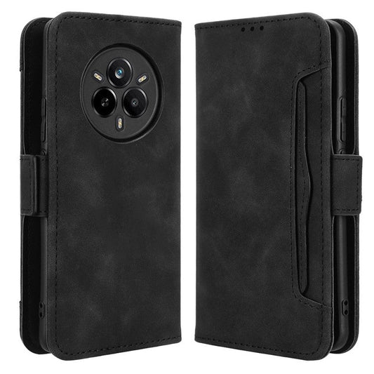 For Realme 14 Pro 5G Leather Case Phone Wallet Cover with Multiple Card Slots - Black