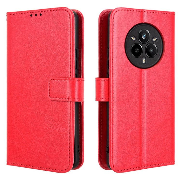 For Realme 14 Pro 5G Case Crazy Horse Texture PU Leather Phone Wallet Cover - Red