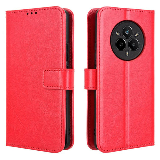 For Realme 14 Pro 5G Case Crazy Horse Texture PU Leather Phone Wallet Cover - Red