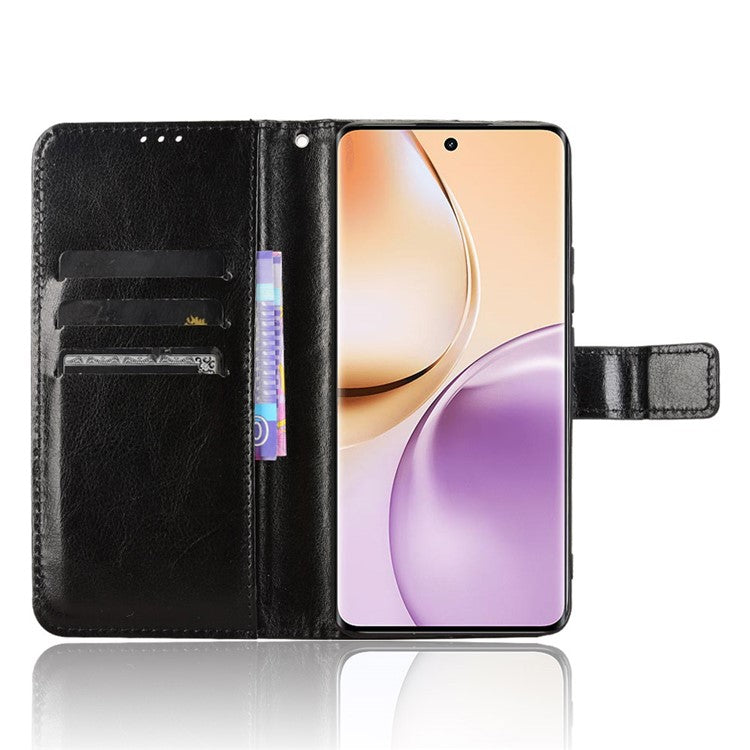 For Realme 14 Pro 5G Case Crazy Horse Texture PU Leather Phone Wallet Cover - Black