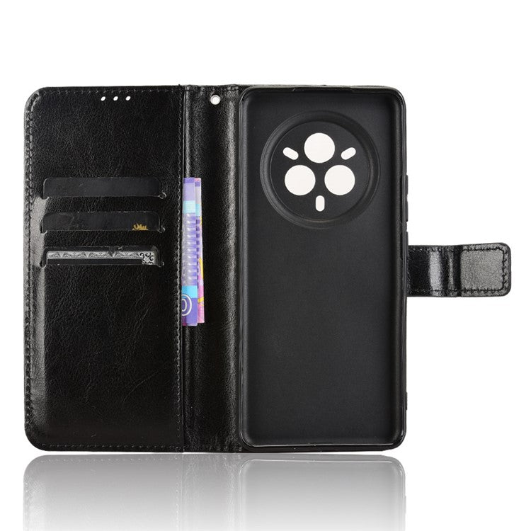 For Realme 14 Pro 5G Case Crazy Horse Texture PU Leather Phone Wallet Cover - Black