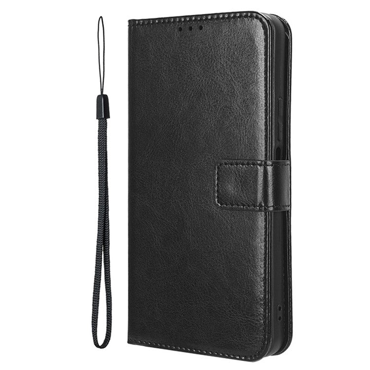 For Realme 14 Pro 5G Case Crazy Horse Texture PU Leather Phone Wallet Cover - Black