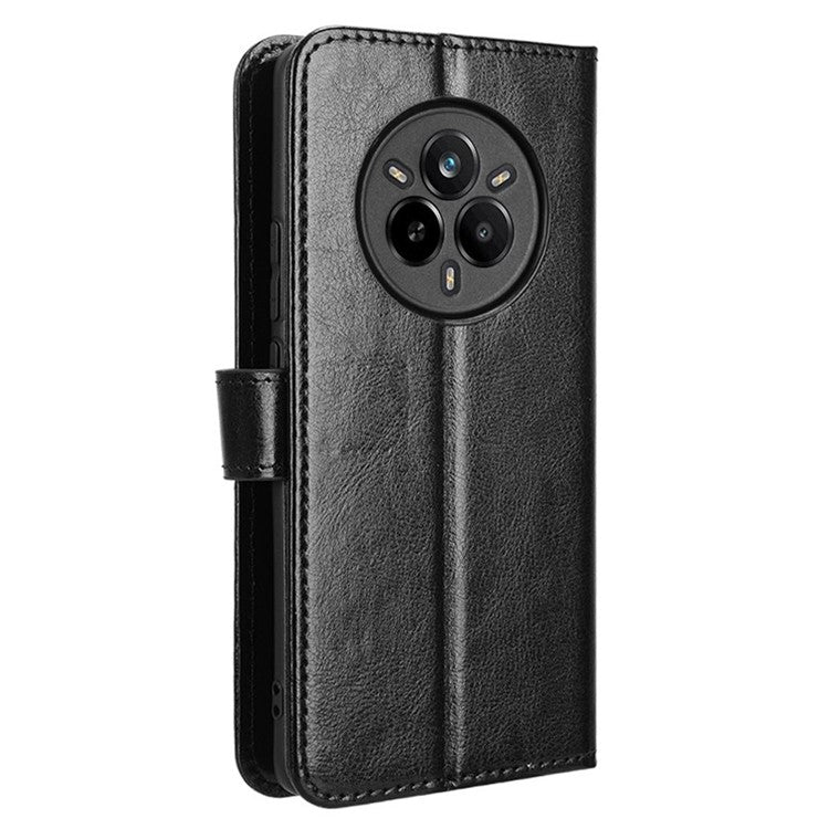 For Realme 14 Pro 5G Case Crazy Horse Texture PU Leather Phone Wallet Cover - Black