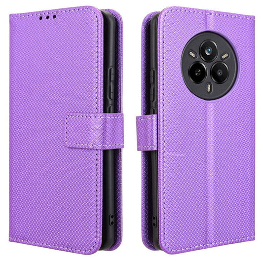 For Realme 14 Pro 5G Case PU Leather Diamond Texture Wallet Phone Cover - Purple
