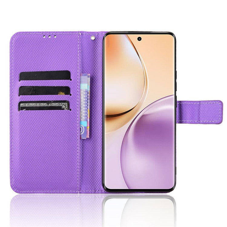 For Realme 14 Pro 5G Case PU Leather Diamond Texture Wallet Phone Cover - Purple