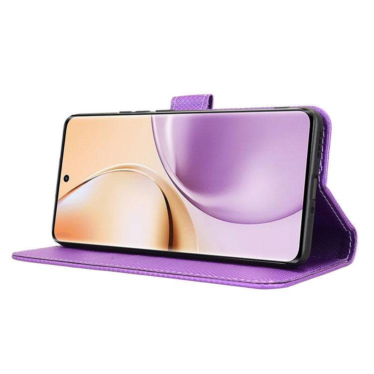 For Realme 14 Pro 5G Case PU Leather Diamond Texture Wallet Phone Cover - Purple