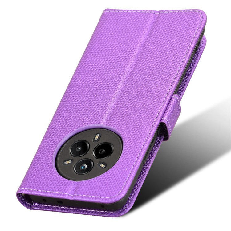 For Realme 14 Pro 5G Case PU Leather Diamond Texture Wallet Phone Cover - Purple