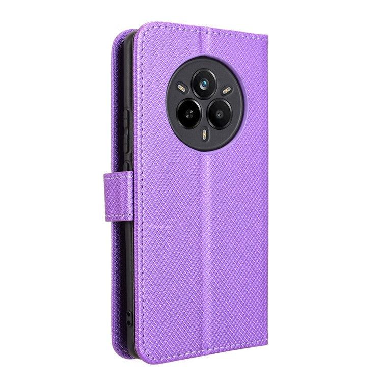 For Realme 14 Pro 5G Case PU Leather Diamond Texture Wallet Phone Cover - Purple