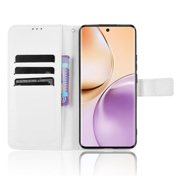 For Realme 14 Pro 5G Case PU Leather Diamond Texture Wallet Phone Cover - White
