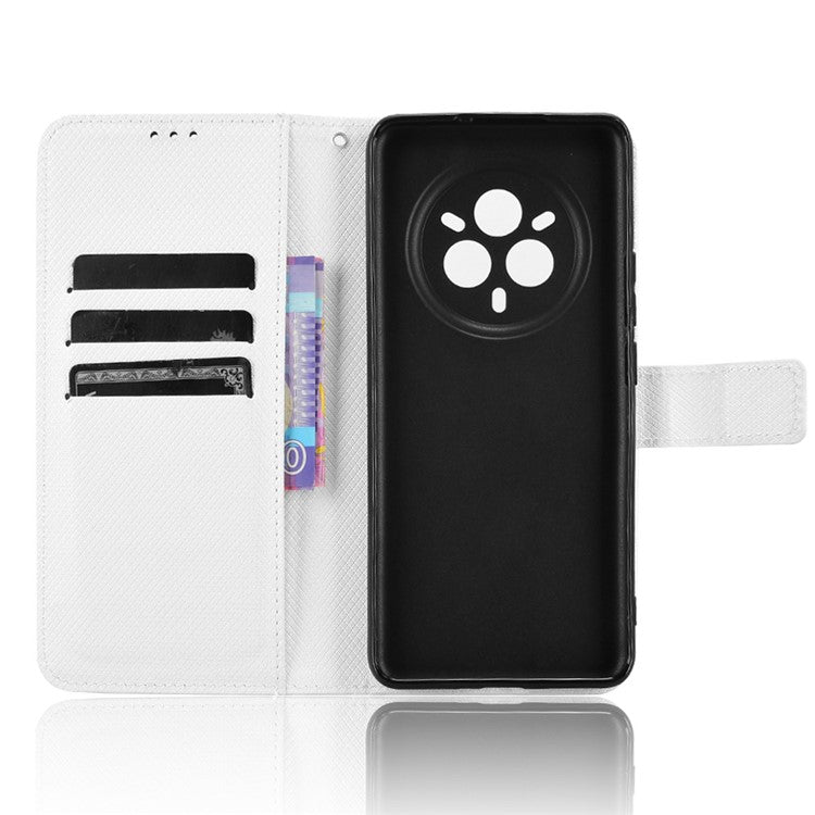 For Realme 14 Pro 5G Case PU Leather Diamond Texture Wallet Phone Cover - White