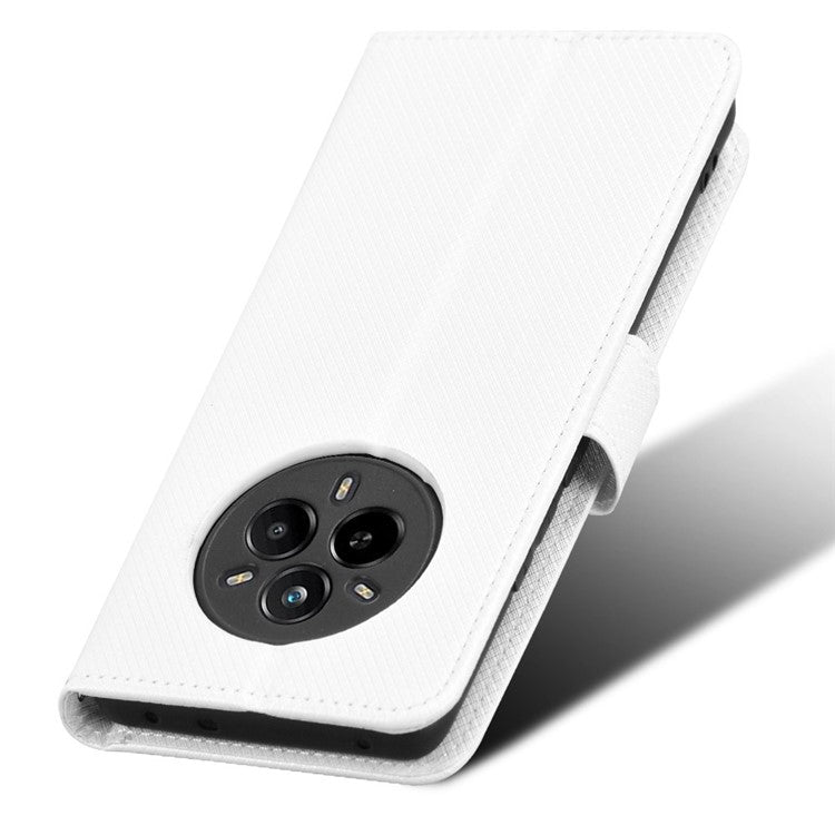 For Realme 14 Pro 5G Case PU Leather Diamond Texture Wallet Phone Cover - White