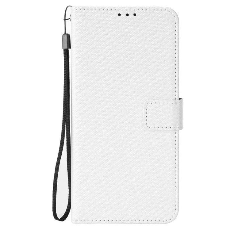For Realme 14 Pro 5G Case PU Leather Diamond Texture Wallet Phone Cover - White