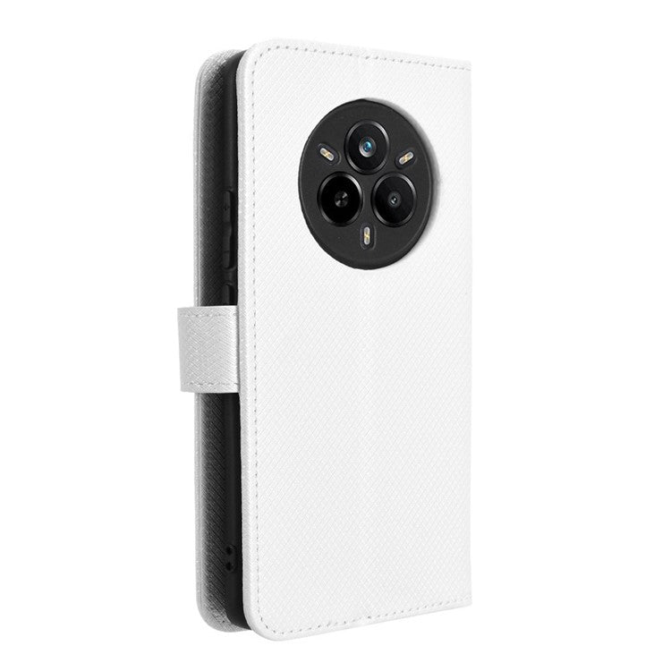 For Realme 14 Pro 5G Case PU Leather Diamond Texture Wallet Phone Cover - White