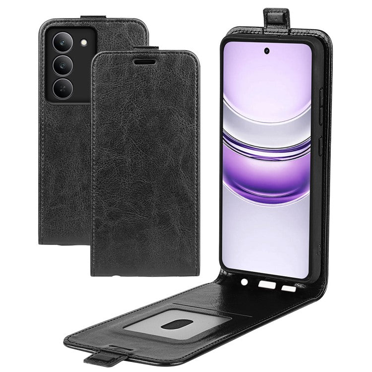 For Realme 14x 4G Case with Card Slots Vertical Flip Leather Phone Cover - Black