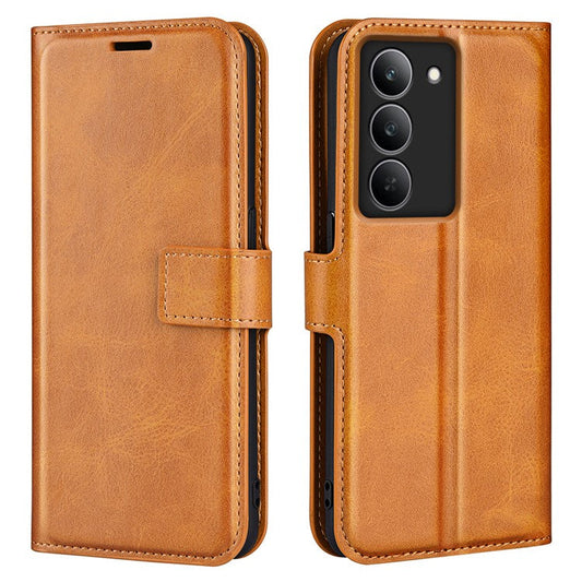 For Realme 14x 4G Stand Case Anti-Scratch Calf Texture Leather Phone Cover - Yellow