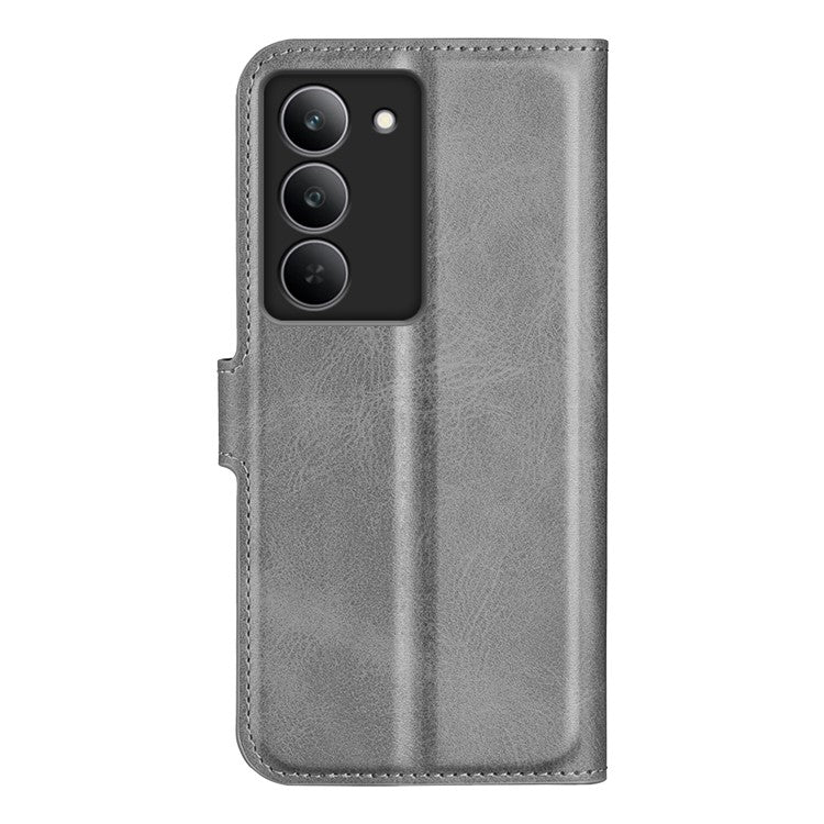 For Realme 14x 4G Stand Case Anti-Scratch Calf Texture Leather Phone Cover - Grey