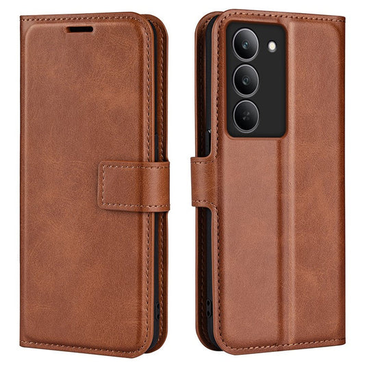 For Realme 14x 4G Stand Case Anti-Scratch Calf Texture Leather Phone Cover - Light Brown