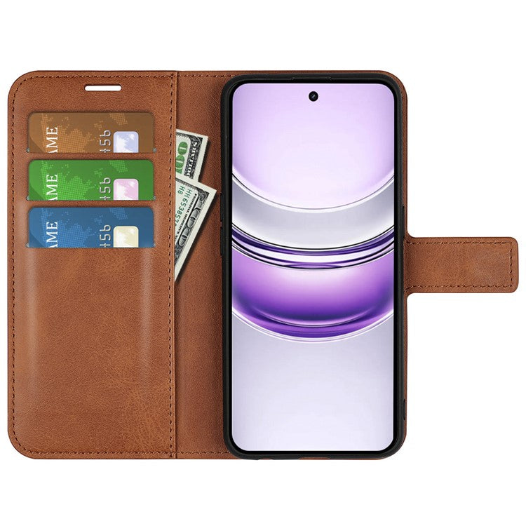 For Realme 14x 4G Stand Case Anti-Scratch Calf Texture Leather Phone Cover - Light Brown