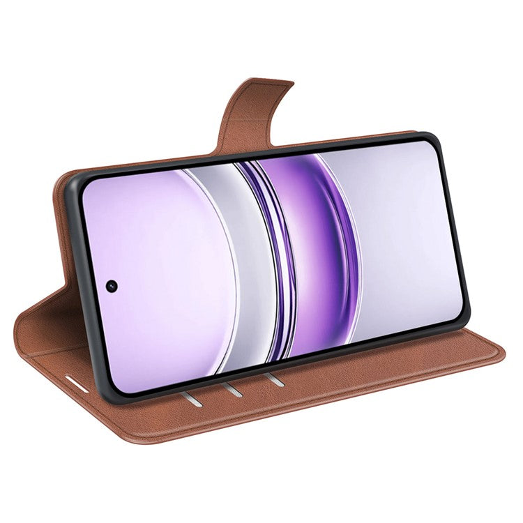 For Realme 14x 4G Stand Case Anti-Scratch Calf Texture Leather Phone Cover - Light Brown