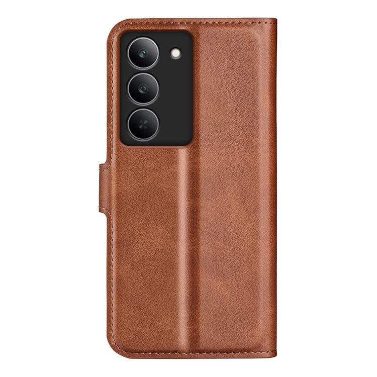 For Realme 14x 4G Stand Case Anti-Scratch Calf Texture Leather Phone Cover - Light Brown