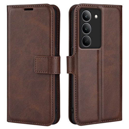 For Realme 14x 4G Stand Case Anti-Scratch Calf Texture Leather Phone Cover - Brown